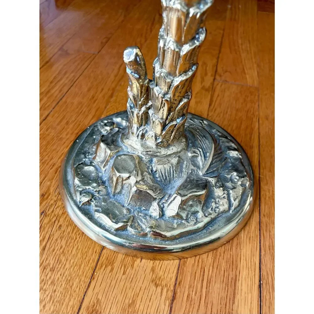 Hollywood Regency Brass Palm Tree Candlestick 15” Vintage 1970s
